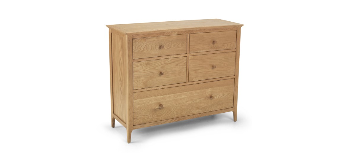 Kassay Oak  5 Drawer Wide Chest Of Drawers