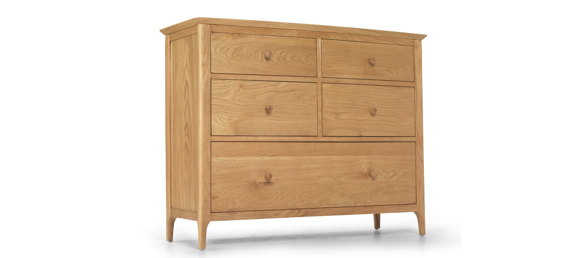 Kassay Oak  5 Drawer Wide Chest Of Drawers