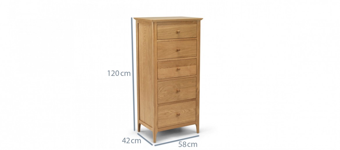 Kassay Oak 5 Drawer Tall Chest Of Drawers