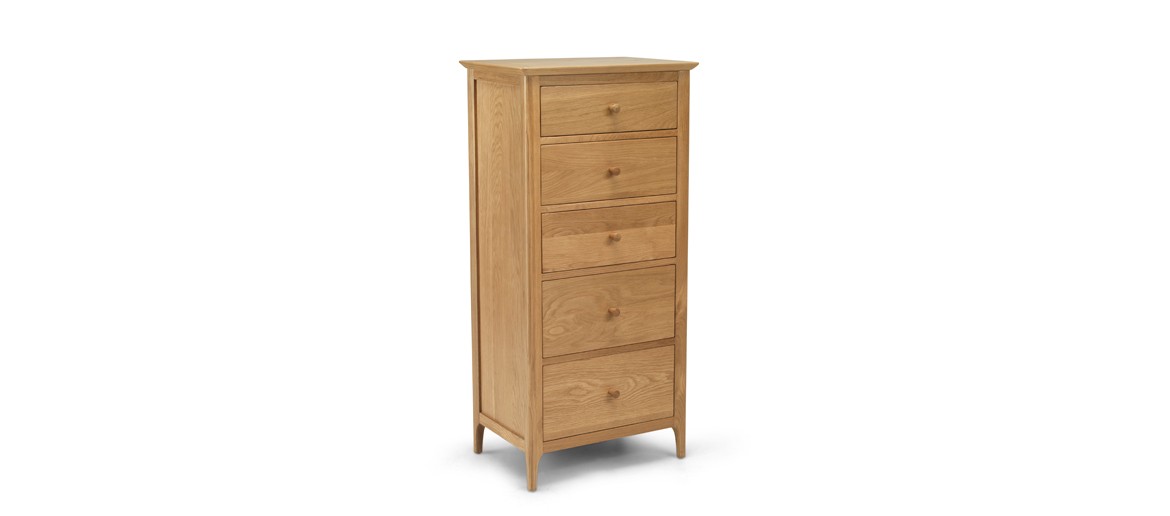 Kassay Oak 5 Drawer Tall Chest Of Drawers