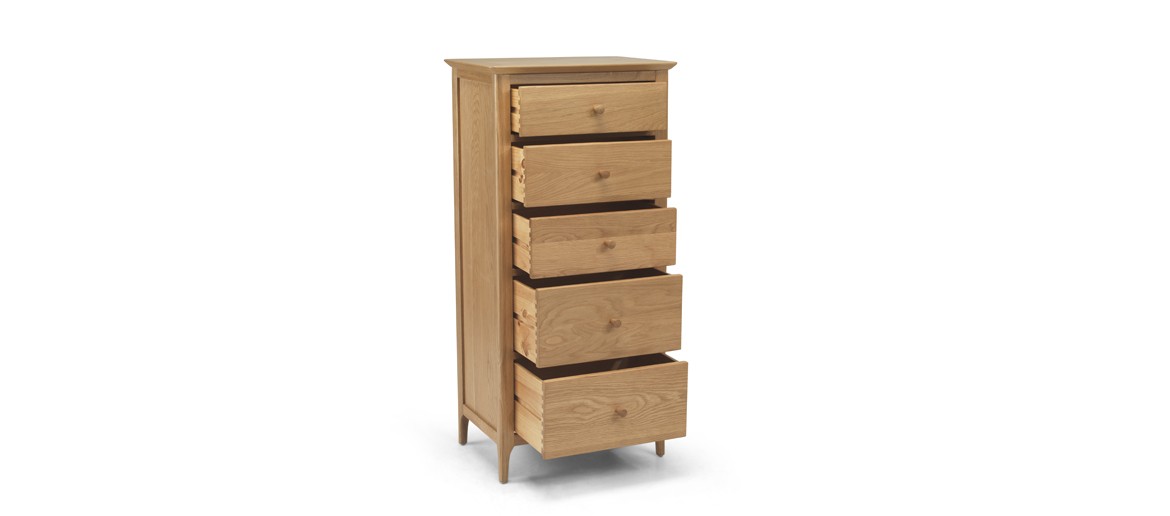 Kassay Oak 5 Drawer Tall Chest Of Drawers