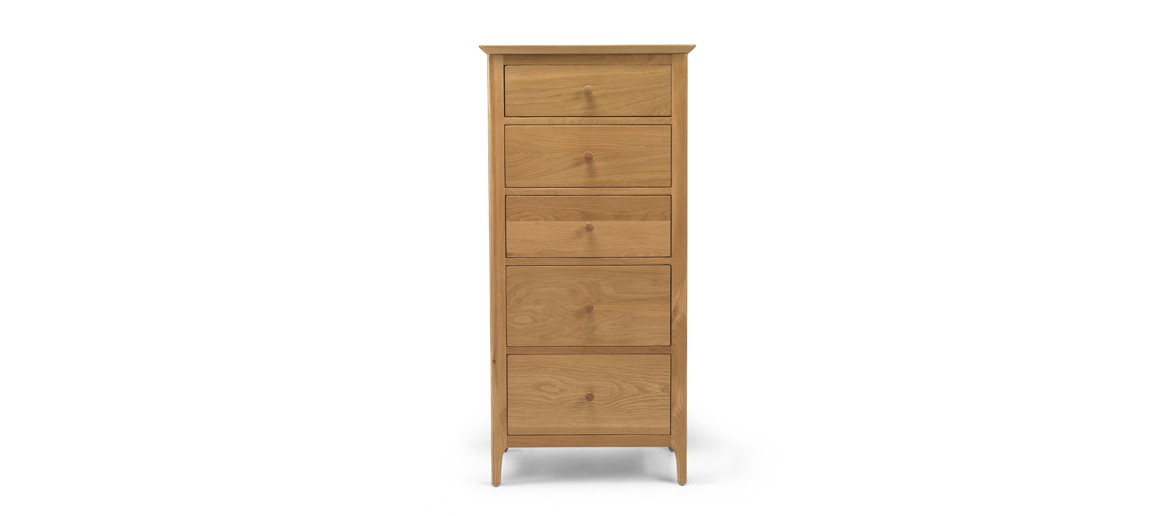 Kassay Oak 5 Drawer Tall Chest Of Drawers