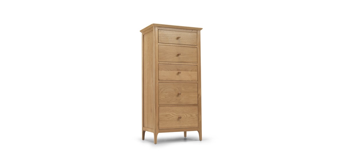 Kassay Oak 5 Drawer Tall Chest Of Drawers