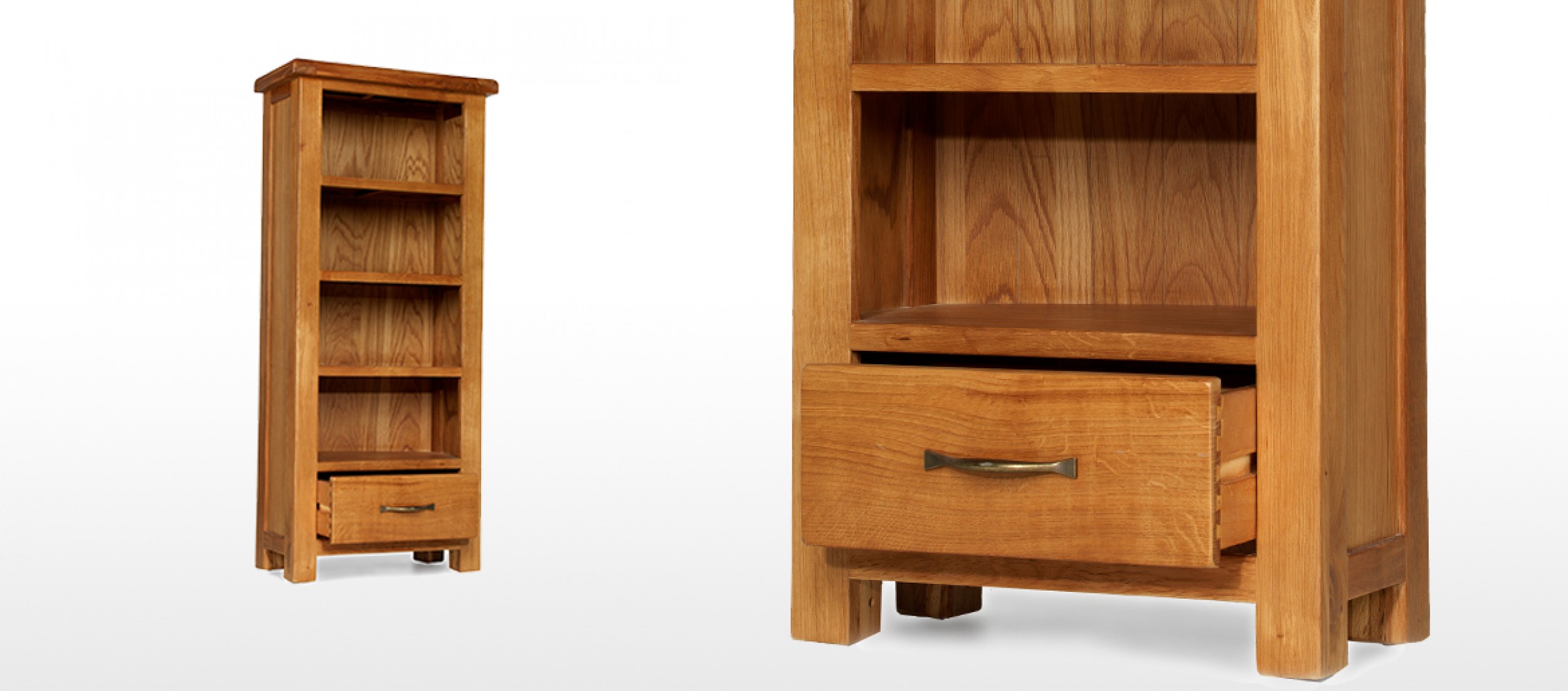 Barham Oak Petite Bookcase with Drawer Quercus Living
