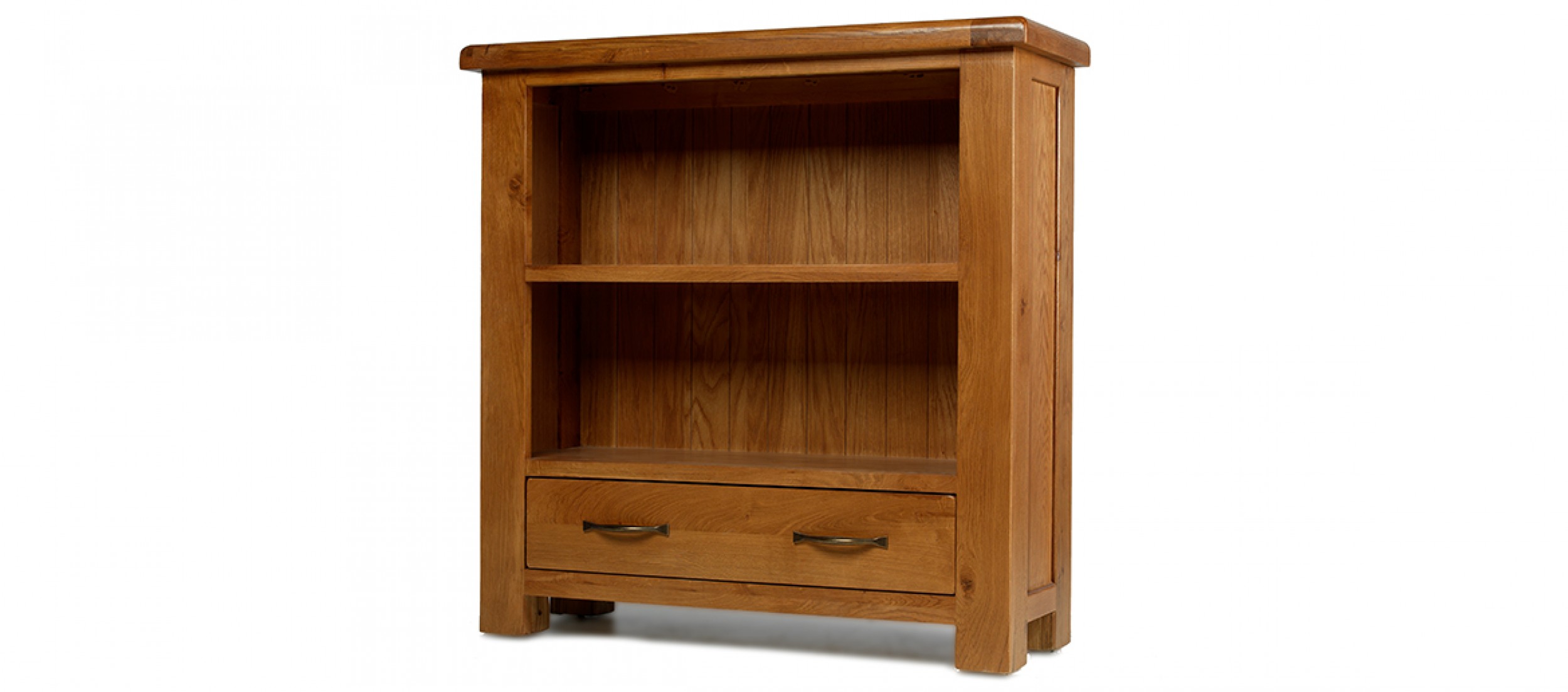 Barham Oak Low Bookcase with Drawer | Quercus Living