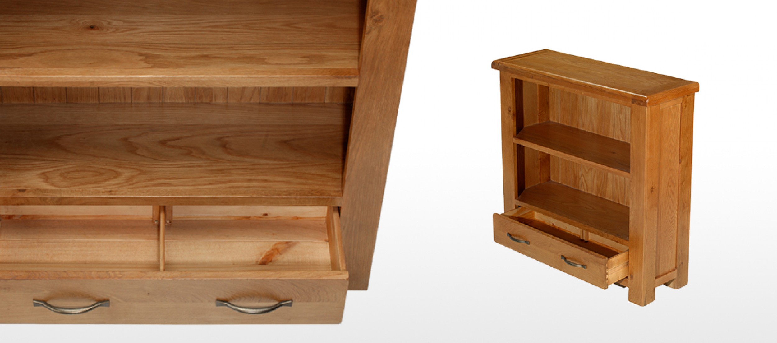 Barham Oak Low Bookcase with Drawer Quercus Living