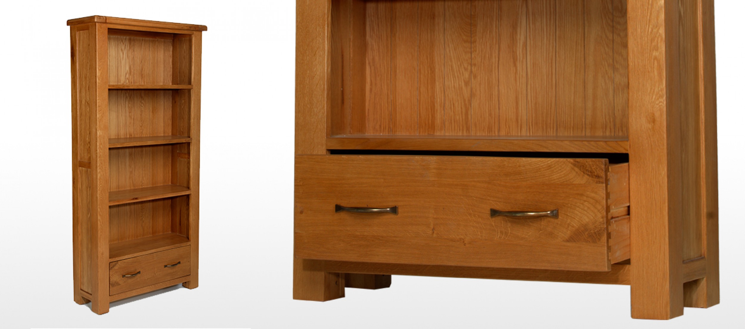 Barham Oak Large Bookcase with Drawers Quercus Living