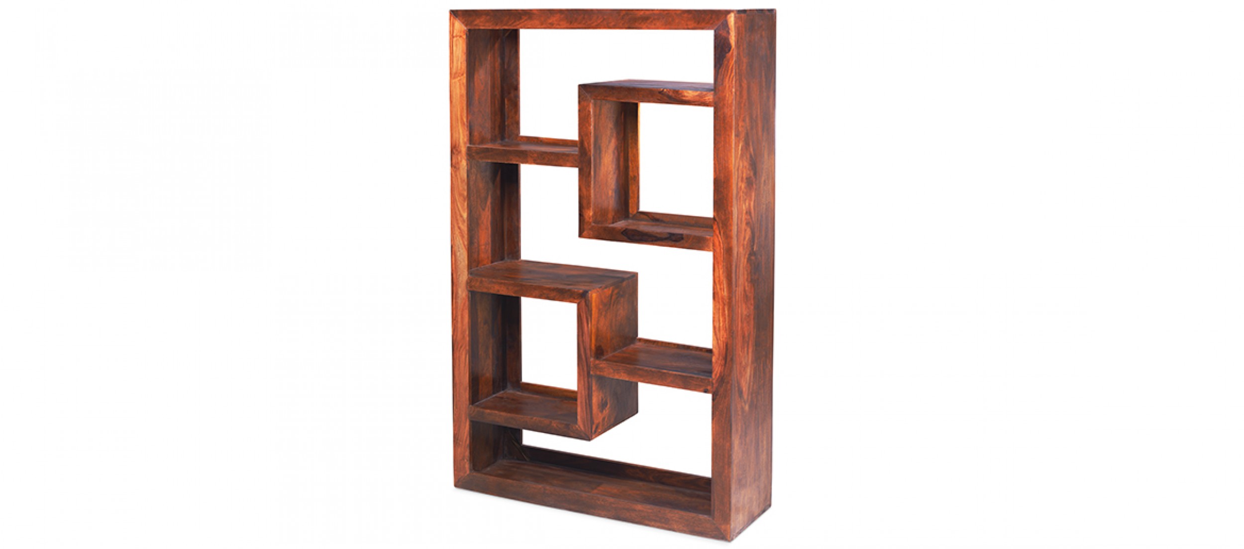 Cube Sheesham Geometric Bookcase Quercus Living