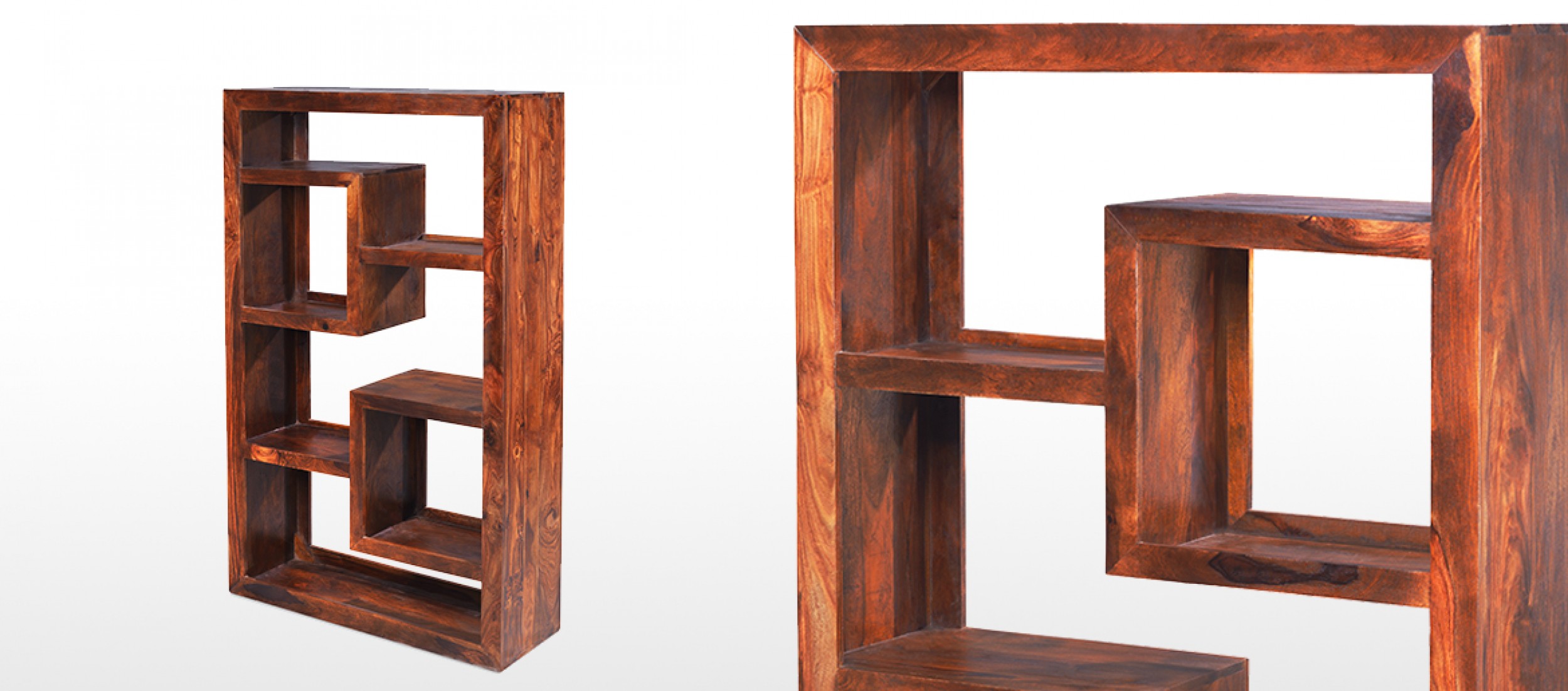 Cube Sheesham Geometric Bookcase Quercus Living