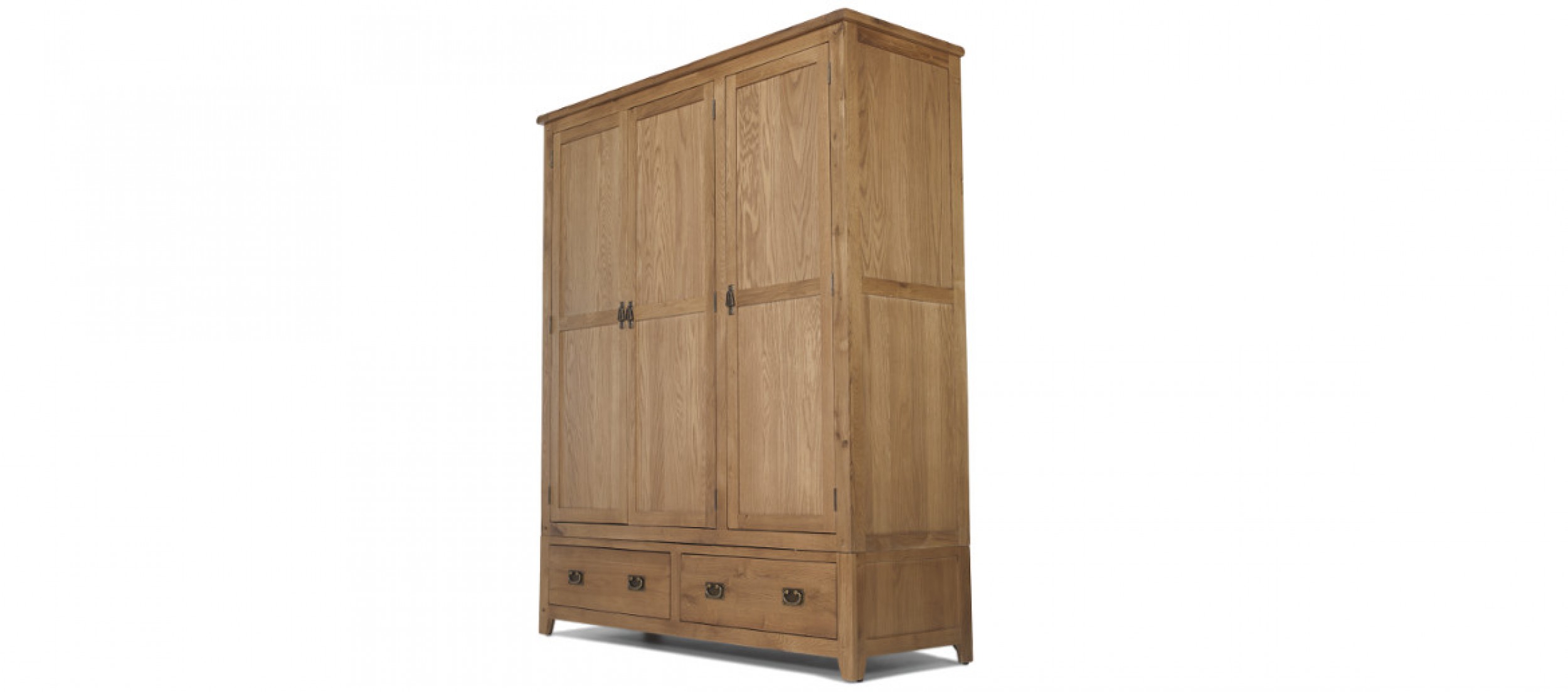Rustic oak triple wardrobe with drawers
