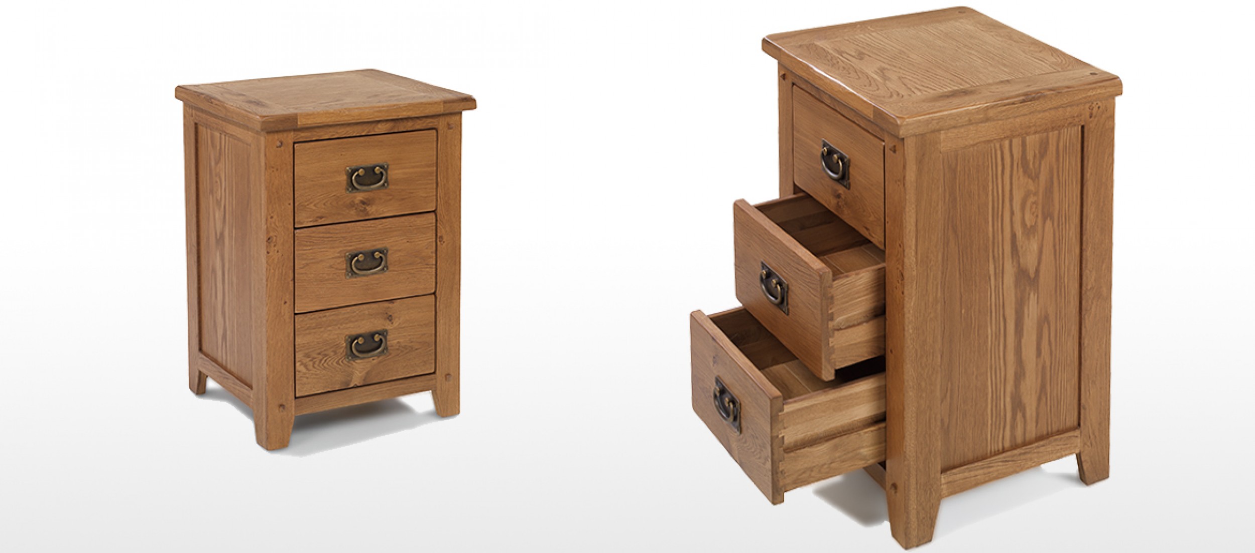 Rustic Oak 3 Drawer Bedside Quercus Living