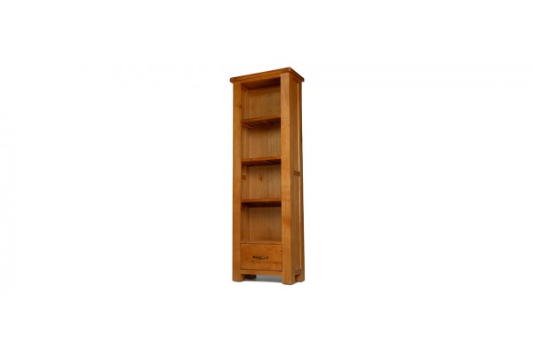 Barham Oak Slim Bookcase With Drawer, Tall Narrow Oak Bookcase With Drawers