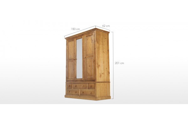 Essentials Pine Triple Wardrobe With, Solid Pine Wardrobe With Shelves