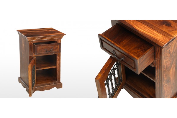 Jali Sheesham Bedside Cabinet Left Sheesham Bedside Table