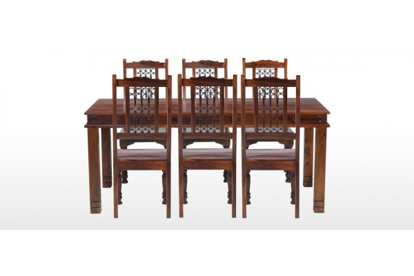 Jali Sheesham 160 cm Chunky Dining Table and 6 Chairs Quercus Living