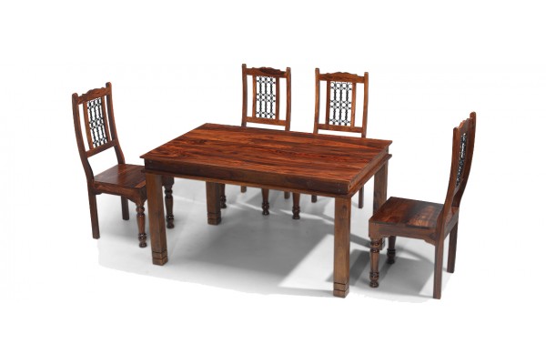 Jali Sheesham 160 Cm Chunky Dining Table And 4 Chairs Quercus Living