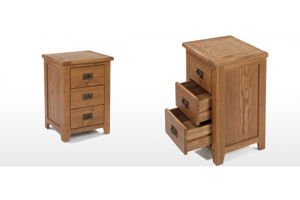 Rustic Oak 3 Drawer Bedside Cabinet Quercus Living