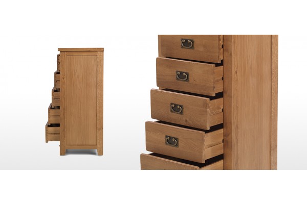 Rustic Oak 5 Drawer Tall Chest Of Drawers Quercus Living
