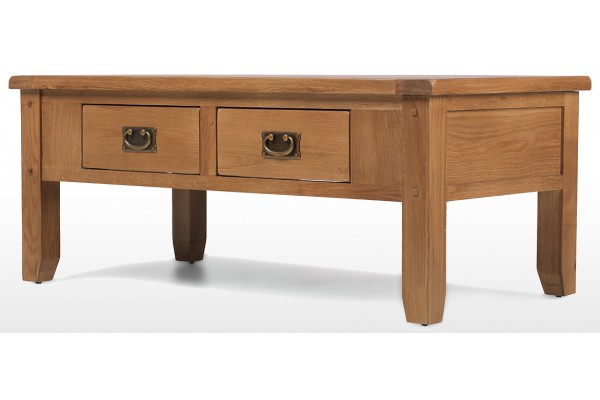 Rustic Oak 2 Drawer Coffee Table Quercus Living - Long Coffee Table With Drawers Rustic Oak 2 Drawer Coffee Table Quercus Living - Long Coffee Table With Drawers