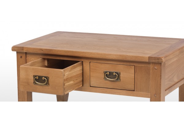 Rustic Oak Small 2 Drawer Coffee Table, Small Rustic End Table With Storage