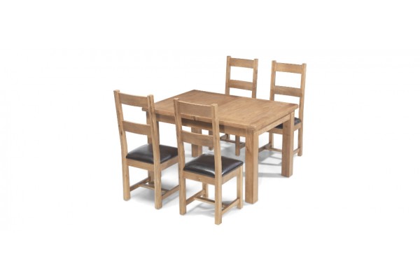 Rustic Oak 132 198 Cm Extending Dining Table And 4 Chairs