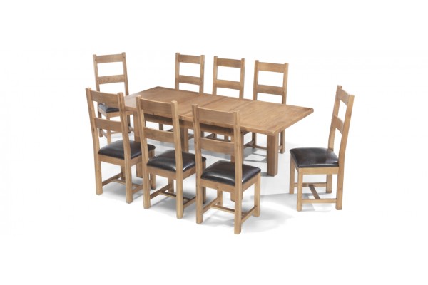 Rustic Oak 132 198 Cm Extending Dining Table And 8 Chairs