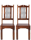 Jali Sheesham High Back Ironwork Dining Chairs - Pair