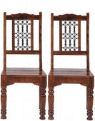 Jali Sheesham Low Back Ironwork Dining Chairs - Pair