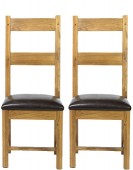 Rustic Oak Dining Chairs - Pair