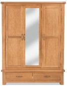 Marton Oak Triple Wardrobe with Mirror and Drawers 