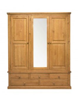 Devon Pine Triple Wardrobe with Mirror