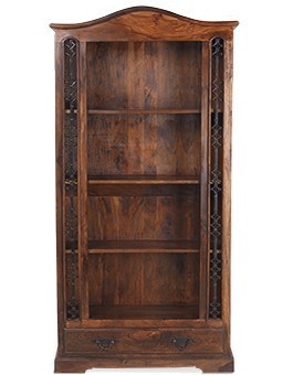 Jali Sheesham Tall Bookcase with Drawer