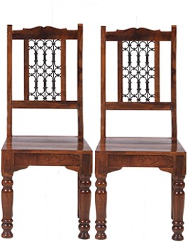 Jali Sheesham Low Back Ironwork Dining Chairs - Pair