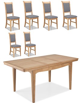 Kilmar Natural Oak Living & Dining Ext Dining Table 150/200cm and 6 Chairs