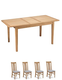 Eklund Oak Extended Dining table and 4 Chairs