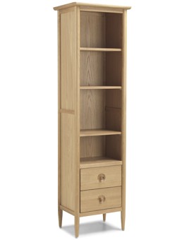 Skiena Oak Slim Bookcase With Drawer