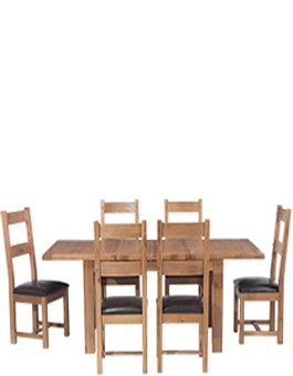 Rustic Oak 132-198 cm Extending Dining Table and 6 Chairs