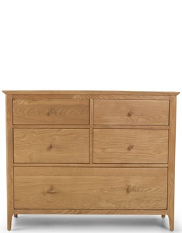 Kassay Oak  5 Drawer Wide Chest Of Drawers